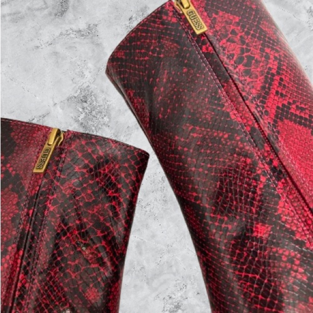 Guess Women’s Richery Stiletto Heel Ankle Dress Booties Red Snake 10M - Picture 9 of 16